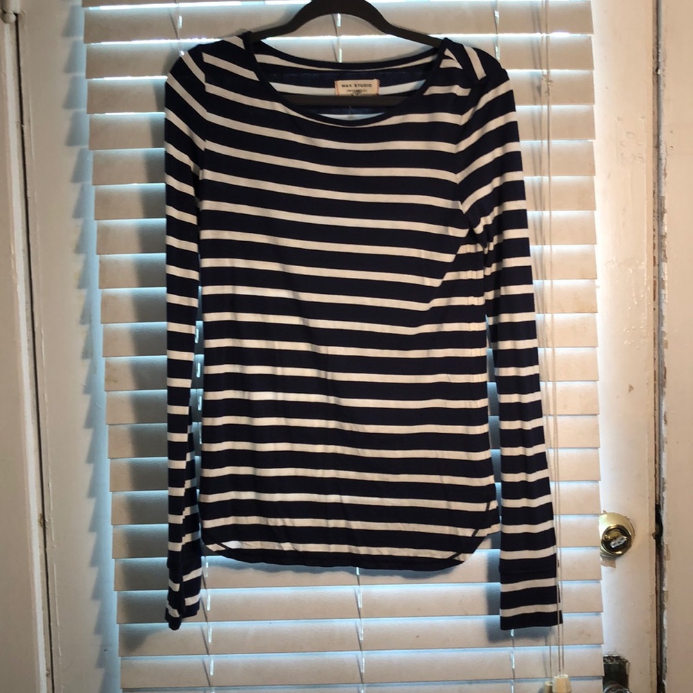 Long sleeved Navy striped shirt